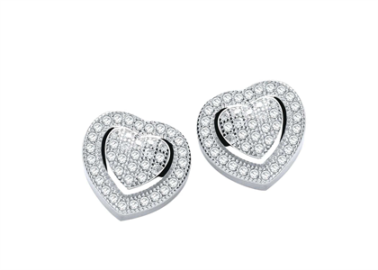 Micro Pave Cubic Zirconia Heart Stud Earrings